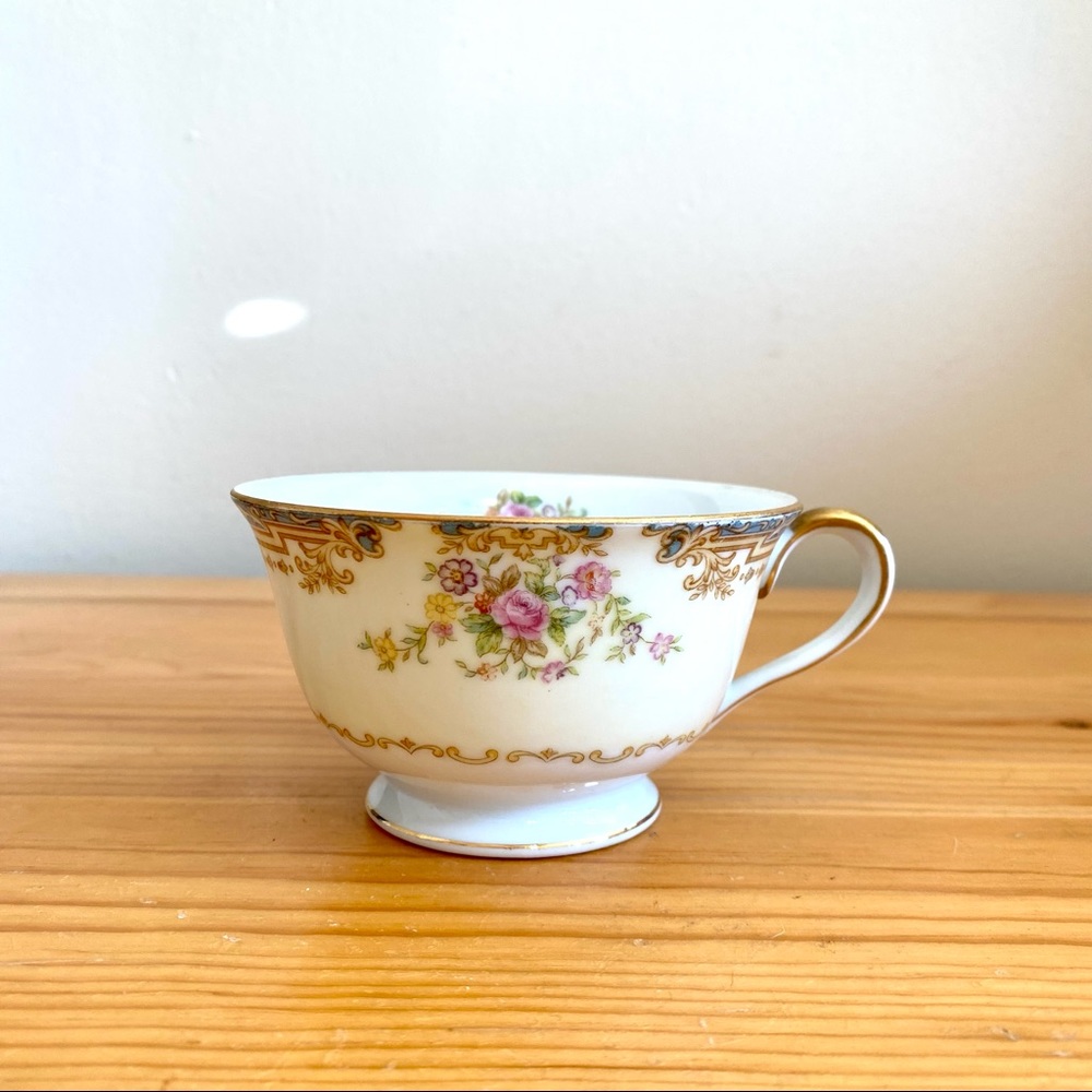 Vintage antique Noritake teacup tea cup mug yellow floral gilded gold